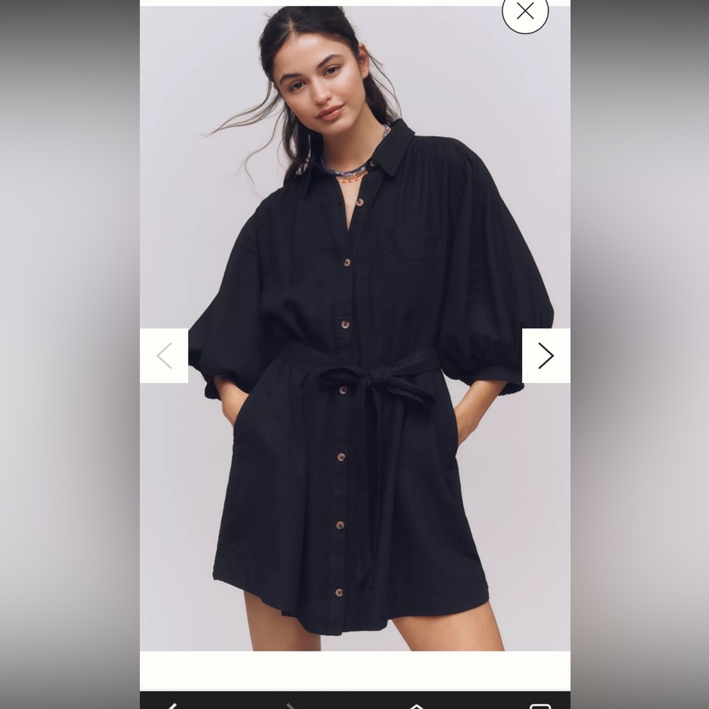 The Mona Linen Mini Shirt Dress by Maeve Black XL NWT